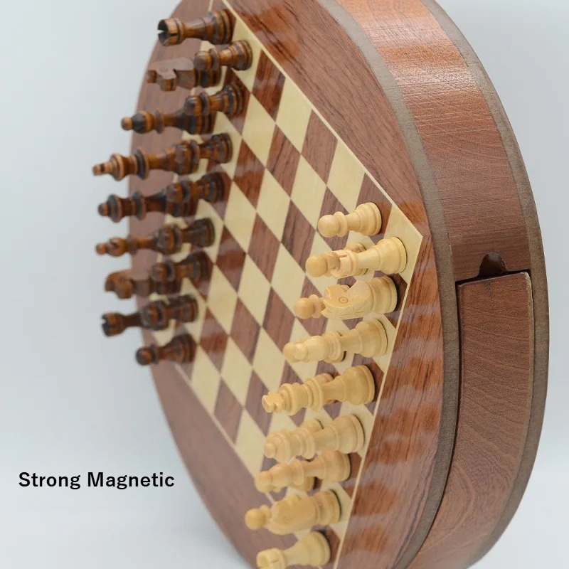 Round Solid Wood Magnetic Ches - Magnetic Travel Chess review and price